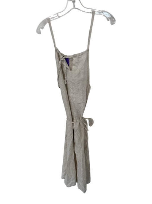 Size M Oatmeal Linen Sleeveless Belted Maxi Dress Oatmeal / M