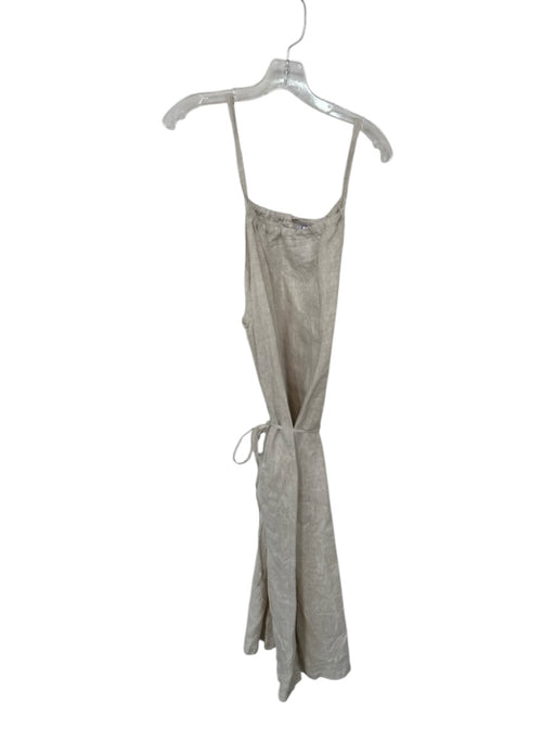 Size M Oatmeal Linen Sleeveless Belted Maxi Dress Oatmeal / M