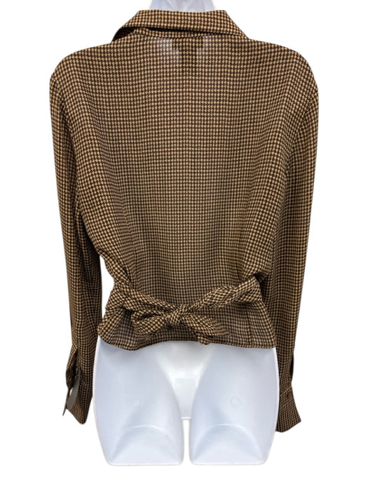 Lafayette 148 Size 8 Brown Polyester Herringbone Wrap Long Sleeve Top Brown / 8