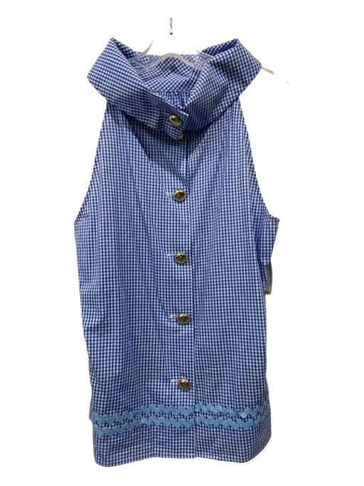 Sail To Sable Size L Blue & White Cotton Checkered Sleeveless Buttons Collar Top Blue & White / L