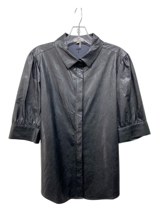 Tyler Boe Size 10 Black PU Leather & Viscose Button Up Collar Short Sleeve Top Black / 10