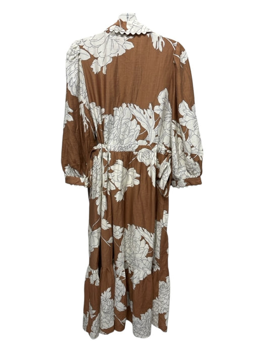 Entro Size M Brown & Ivory Rayon Blend floral print Tie belt Button Front Dress Brown & Ivory / M