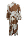 Entro Size M Brown & Ivory Rayon Blend floral print Tie belt Button Front Dress Brown & Ivory / M