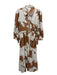 Entro Size M Brown & Ivory Rayon Blend floral print Tie belt Button Front Dress Brown & Ivory / M