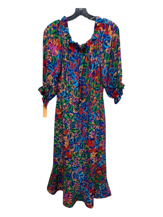 Saloni Size 10 Blue, Green & Multi Silk & Polyester Abstract Off Shoulder Dress Blue, Green & Multi / 10