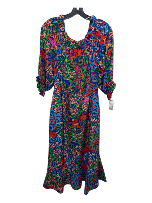 Saloni Size 10 Blue, Green & Multi Silk & Polyester Abstract Off Shoulder Dress Blue, Green & Multi / 10