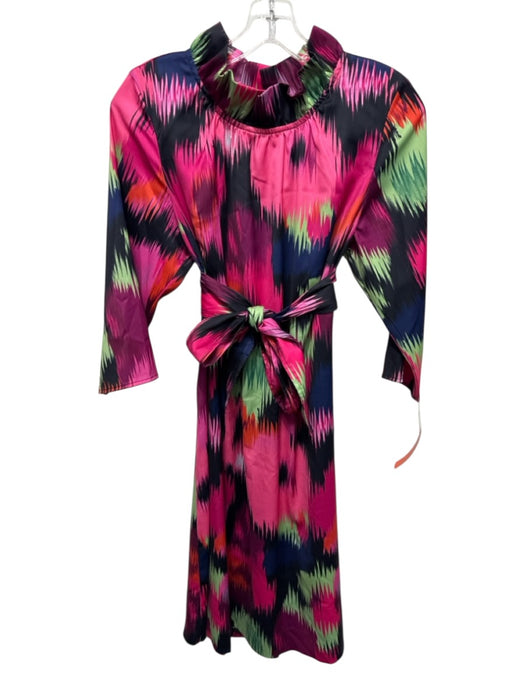 Abbey Glass Size M Pink, Black & Multi Print Polyester 3/4 Sleeve Back Zip Dress Pink, Black & Multi Print / M
