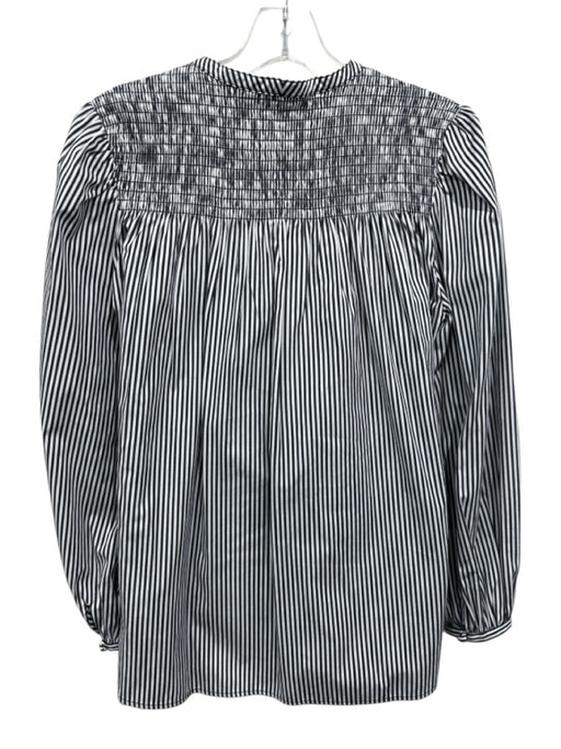 Derek Lam Size 6 Black & White Cotton Long Balloon Sleeve Vertical Stripes Top Black & White / 6