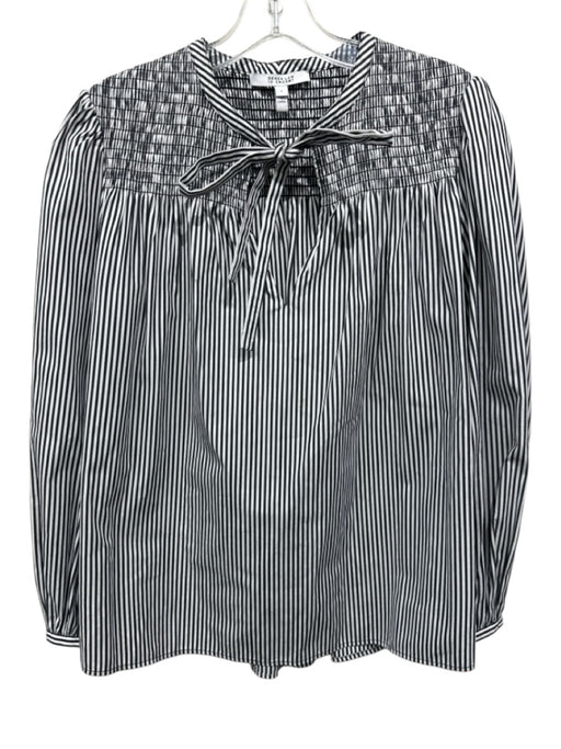 Derek Lam Size 6 Black & White Cotton Long Balloon Sleeve Vertical Stripes Top Black & White / 6
