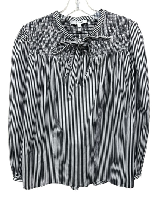 Derek Lam Size 6 Black & White Cotton Long Balloon Sleeve Vertical Stripes Top Black & White / 6