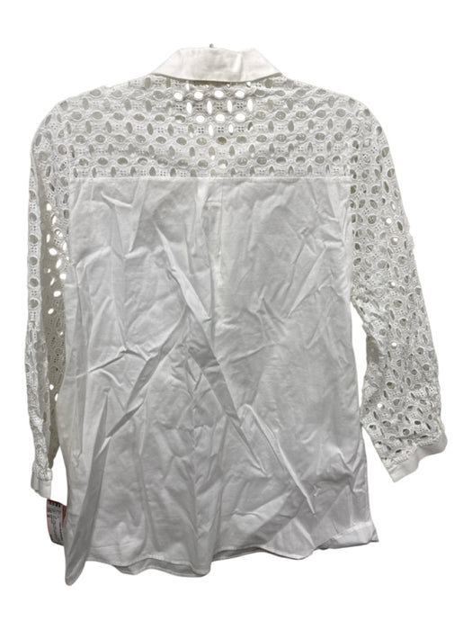 Pluto Size 38 White Cotton Long Sleeve Eyelet Sleeves Buttons & Collar Top White / 38