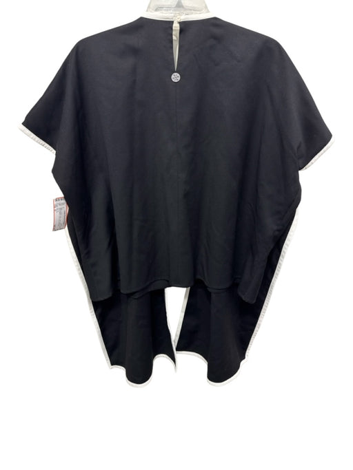 Recreo Size M Black & White Wool Faux Leather Trim Short Sleeve Neck wrap Top Black & White / M