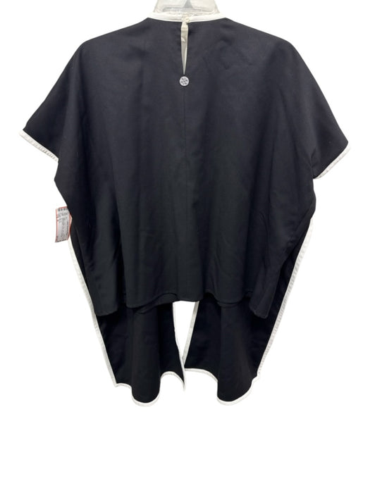 Recreo Size M Black & White Wool Faux Leather Trim Short Sleeve Neck wrap Top Black & White / M