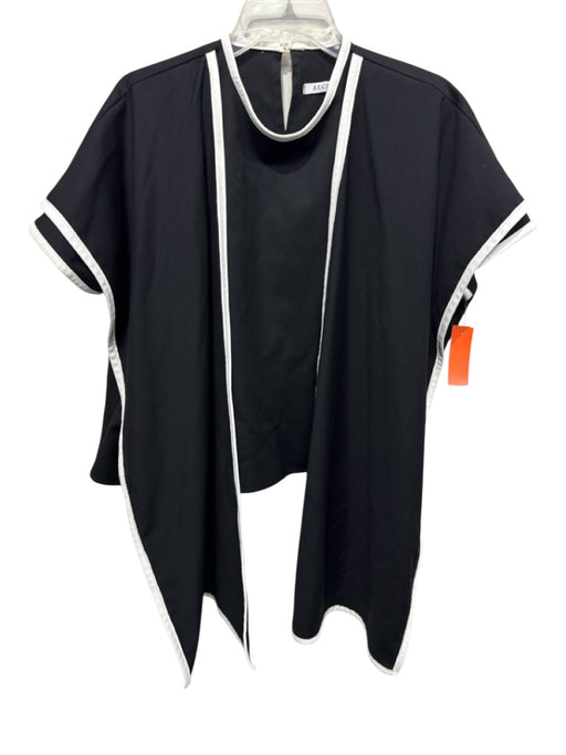 Recreo Size M Black & White Wool Faux Leather Trim Short Sleeve Neck wrap Top Black & White / M