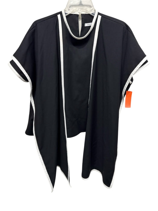 Recreo Size M Black & White Wool Faux Leather Trim Short Sleeve Neck wrap Top Black & White / M