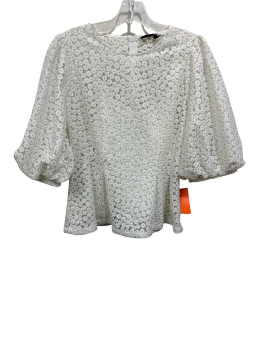 Maac Size M White & Gold No Fabric Tag 1/2 Balloon Sleeve Floral Gold Detail Top White & Gold / M