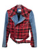 Alice + Olivia Jeans Size S Blue & Red Cotton Denim Plaid Zip Belted Jacket Blue & Red / S