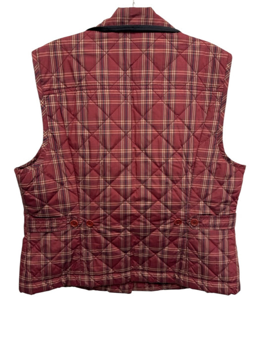 Faconnable Size L Red, Navy, White Polyester Diamond Quilted Plaid Collar Vest Red, Navy, White / L
