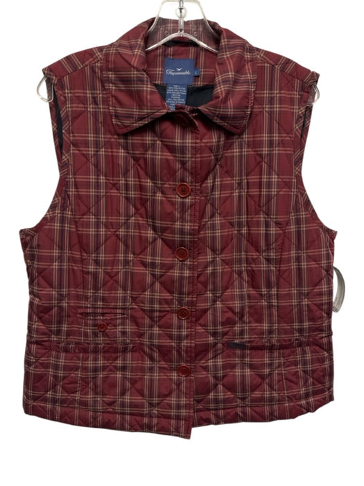 Faconnable Size L Red, Navy, White Polyester Diamond Quilted Plaid Collar Vest Red, Navy, White / L