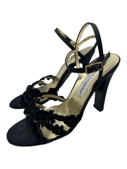 Dolce & Gabbana Shoe Size 40 Black & Gold Velvet & Satin Floral Sandal Pumps Black & Gold / 40