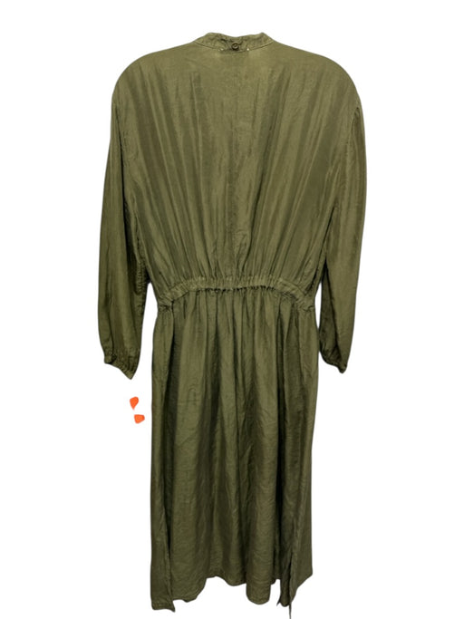 Giada Forte Size 2 Olive Green Silk 3/4 Sleeve Buttons Cinch Waist Maxi Dress Olive Green / 2