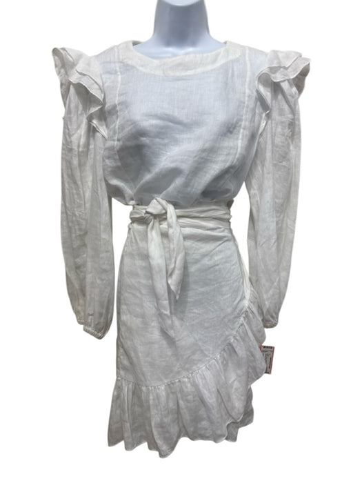 Isabel Marant Etoile Size 40 White Linen Long puff sleeve Knee Length Dress White / 40