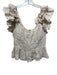Ulla Johnson Size 4 Beige & White Linen Ruffle Cap Sleeve Stripes Peplum Top Beige & White / 4
