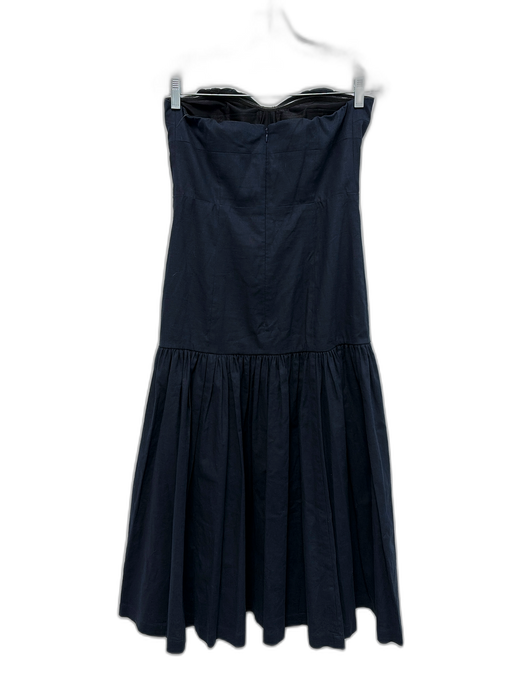 Veronica Beard Size 4 Navy Linen Strapless Princess Seams Drop Waist Midi Dress Navy / 4