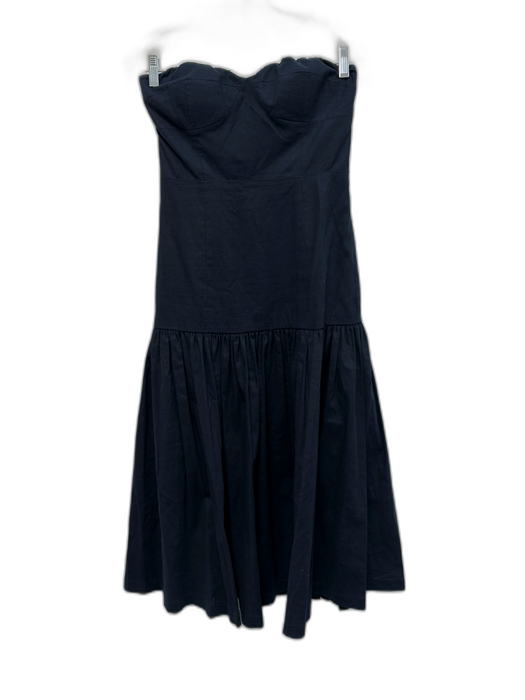 Veronica Beard Size 4 Navy Linen Strapless Princess Seams Drop Waist Midi Dress Navy / 4