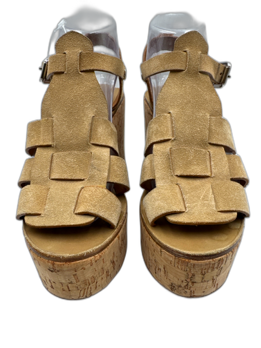 Ralph Lauren Collection Shoe Size 8 Tan Suede Cork Base Basket Weave Sandals Tan / 8