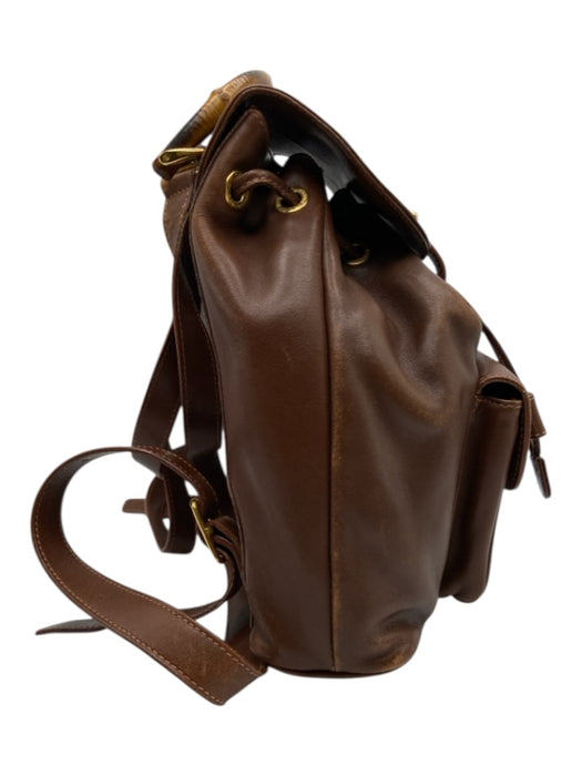 Gucci Brown Leather Mini Bamboo Backpack Bag Brown
