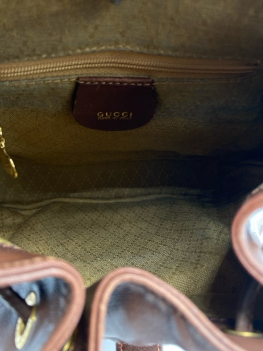 Gucci Brown Leather Mini Bamboo Backpack Bag Brown