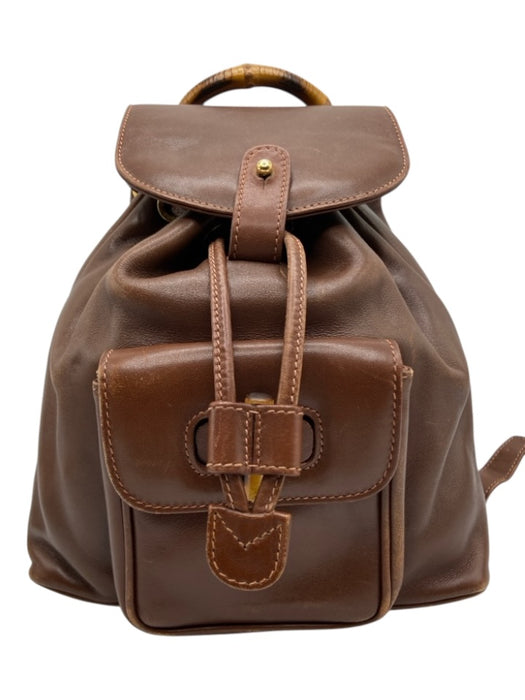 Gucci Brown Leather Mini Bamboo Backpack Bag Brown