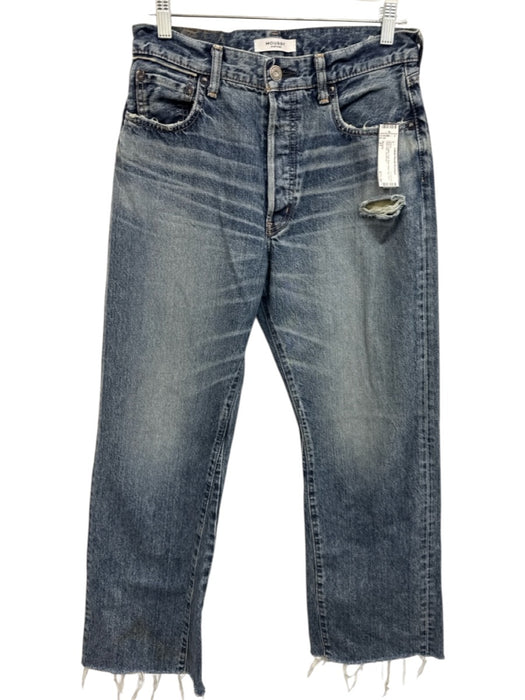 Moussy Size 27 Blue Cotton High Rise Wide Leg Flare Raw Hem Jeans Blue / 27