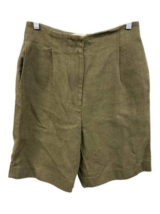 Loulou Studio Size M Green Linen High Rise Pleat Wide Leg Shorts Green / M