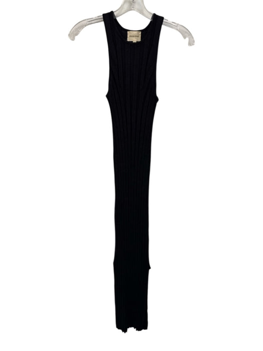 Loulou Studio Size XS Black Silk & Linen Rib Knit Maxi Double Slit Dress Black / XS