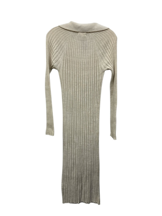 Loulou Studio Size XS Cream Silk & Cotton Ribbed Collared Long Sleeve Maxi Dress Cream / XS