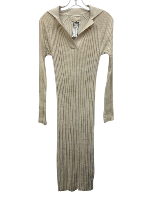 Loulou Studio Size XS Cream Silk & Cotton Ribbed Collared Long Sleeve Maxi Dress Cream / XS