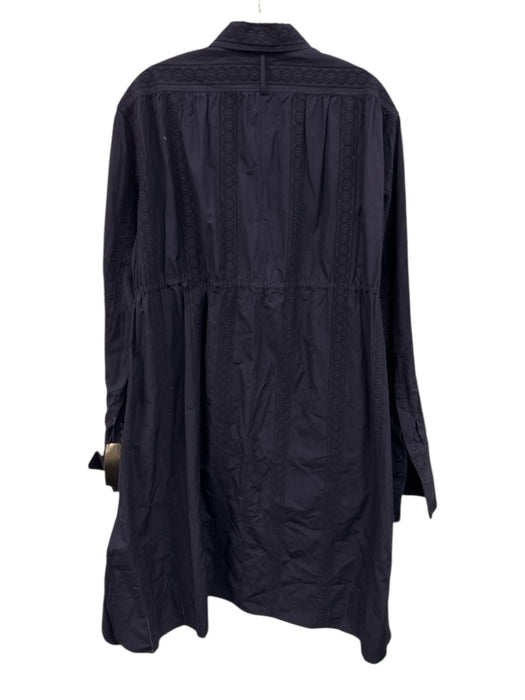 Alaia Size 44/12 Navy Cotton Collar Button Down eyelet Long Sleeve Dress Navy / 44/12