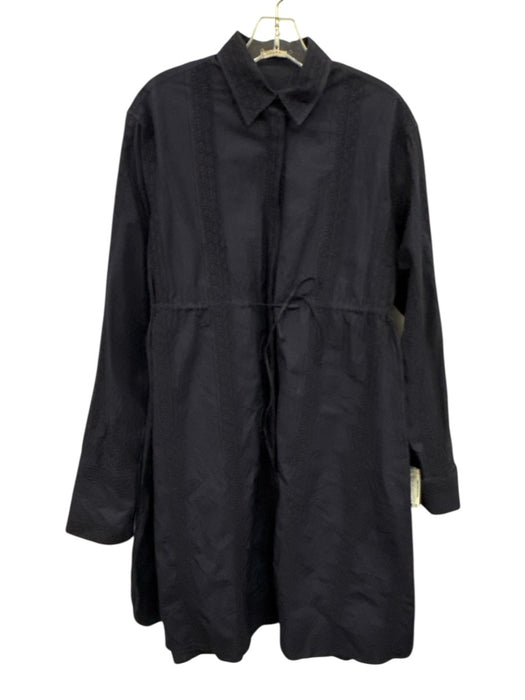 Alaia Size 44/12 Navy Cotton Collar Button Down eyelet Long Sleeve Dress Navy / 44/12