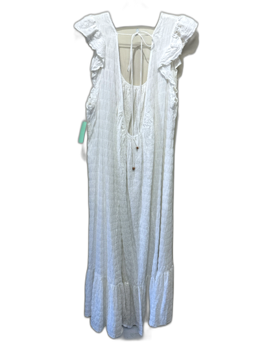 Free People Size M White Cotton & Elastane Cap Sleeve Textured Tent Style Dress White / M