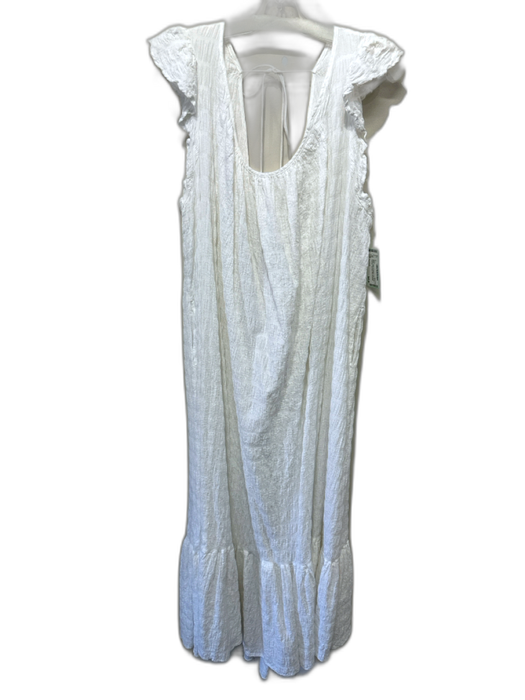 Free People Size M White Cotton & Elastane Cap Sleeve Textured Tent Style Dress White / M