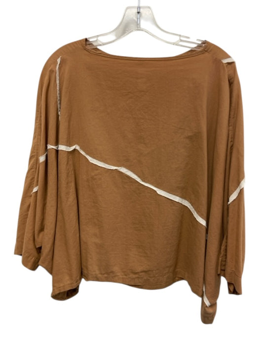 Uzi Size One Size Brown & White Cotton Short Sleeve Asymmetrical Wide Neck Top Brown & White / One Size