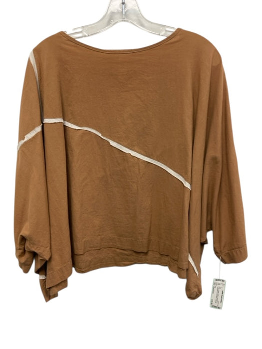 Uzi Size One Size Brown & White Cotton Short Sleeve Asymmetrical Wide Neck Top Brown & White / One Size