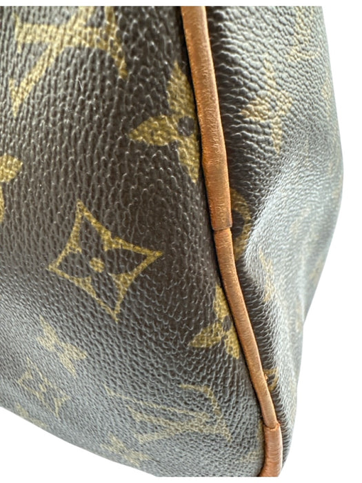 Louis Vuitton Brown Coated Canvas Monogram Leather Trim Zip Top Hand Bag Brown / 30