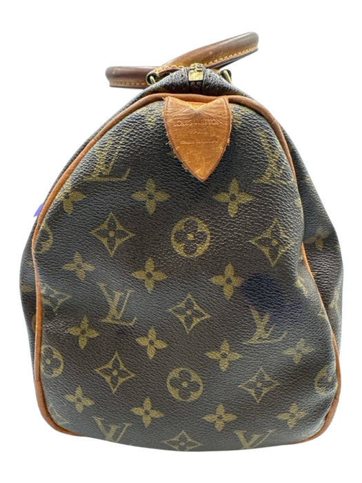 Louis Vuitton Brown Coated Canvas Monogram Leather Trim Zip Top Hand Bag Brown / 30