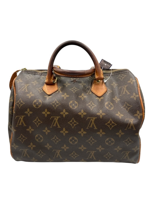 Louis Vuitton Brown Coated Canvas Monogram Leather Trim Zip Top Hand Bag Brown / 30