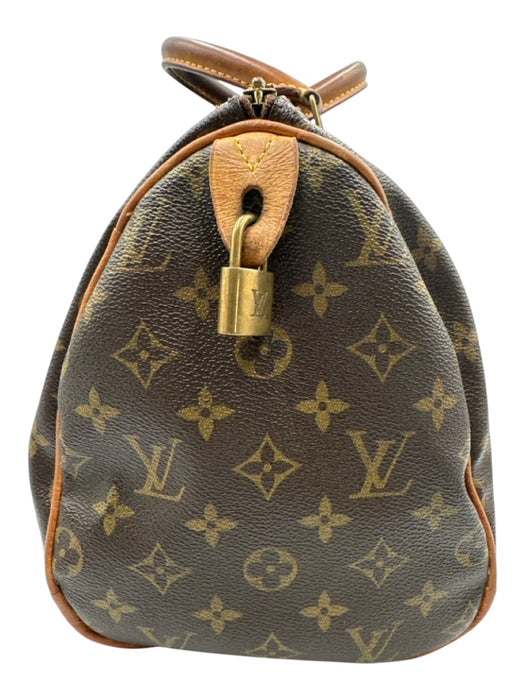 Louis Vuitton Brown Coated Canvas Monogram Leather Trim Zip Top Hand Bag Brown / 30