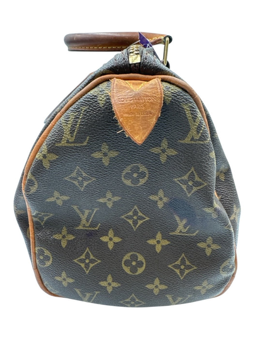 Louis Vuitton Brown Coated Canvas Monogram Leather Trim Zip Top Hand Bag Brown / 30