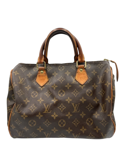 Louis Vuitton Brown Coated Canvas Monogram Leather Trim Zip Top Hand Bag Brown / 30